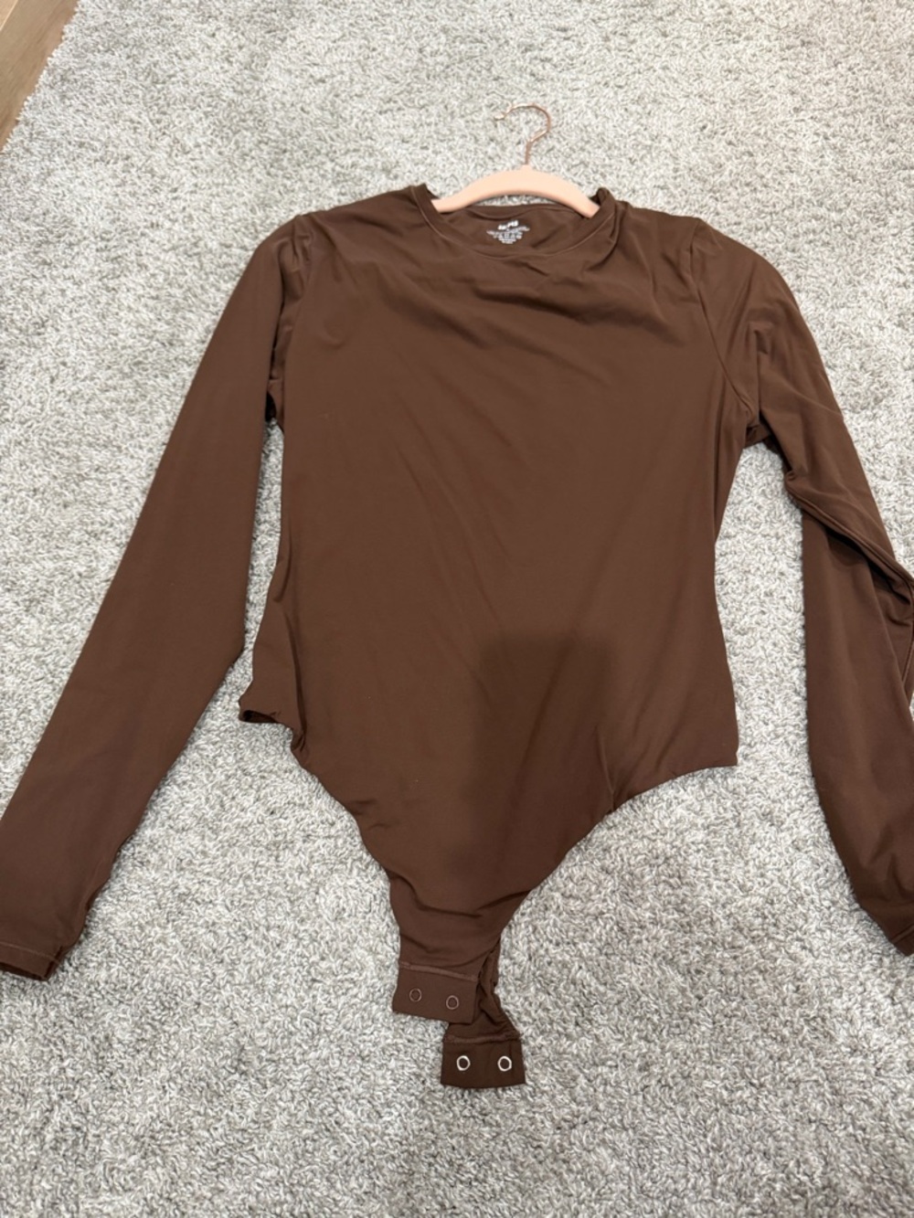 SKIMS Long-Sleeve Brown Snap-Closure Bodysuit